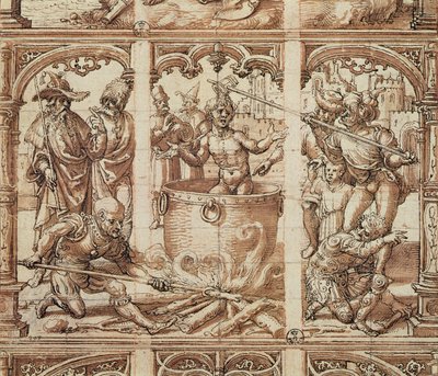 Męczeństwo św. Jana Ewangelisty (pranie na papierze) autorstwa Jan Gossaert