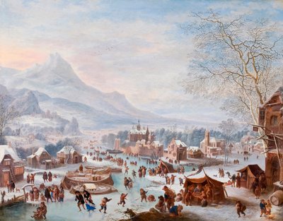""Scena zimowa z łyżwiarzami" (Scena zimowa z łyżwiarzami) Obraz Jana Griffiera (ca 1652-1718) - Olej na miedzi - Rozmiar 43x55 cm Hallwylska Museet, Sztokholm autorstwa Jan Griffier