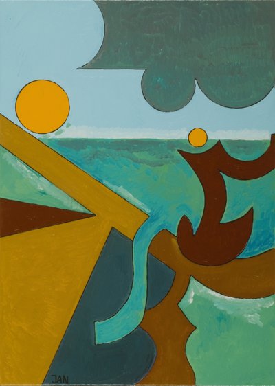 Wędkarz w walce z dużą rybą, 2009 (olej na płótnie) autorstwa Jan Groneberg