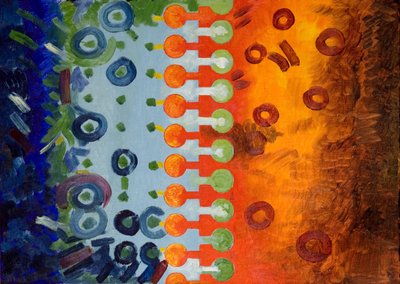 Zamek błyskawiczny łączący ciepło i zimno, 2006 (olej na drewnie) autorstwa Jan Groneberg