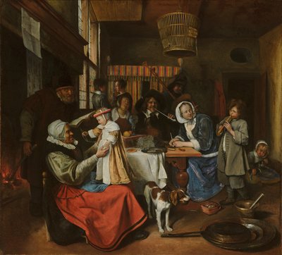 Jak stary śpiew, więc Pipe the Young, ok. 1663-5 autorstwa Jan Havicksz. Steen