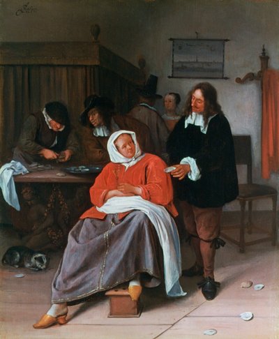 Mężczyzna ofiarowujący ostrygę kobiecie, c1660-1665 autorstwa Jan Havickszoon Steen