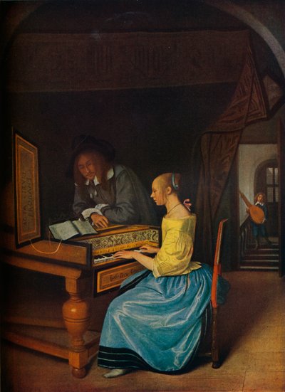 Młoda kobieta grająca na klawesynie młodemu mężczyźnie, 1659 autorstwa Jan Havickszoon Steen