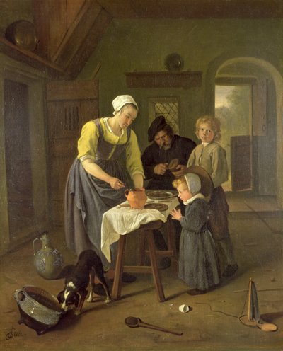 د ډوډۍ په وخت کې د بزګر کورنۍ، c.1665 poli autorstwa Jan Havickszoon Steen