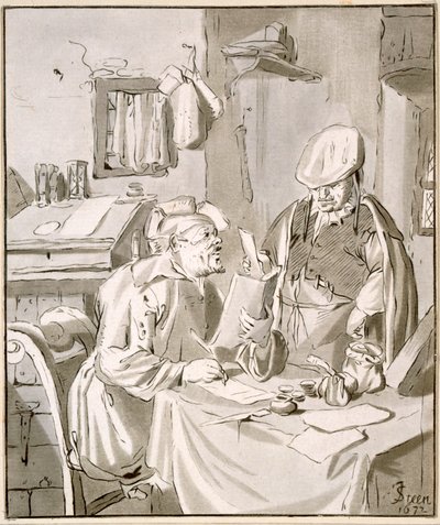 Dwóch mężczyzn rozmawiających o pieniądzach w biurze, 1672, skopiowane przez Cornelisa Ploosa van Amstela (1726-98) lub Christiana Josi (c.1765-1828) autorstwa Jan Havickszoon Steen