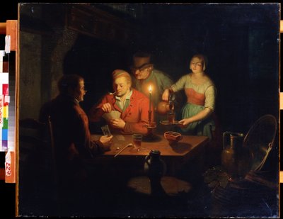 Gra karciana. Obraz Jana Hendrika van Grootvelda (1808-1855). Olej na drewnie, 70 x 93 cm, XIX-wieczna sztuka holenderska. Muzeum Dalekiego Wschodu, Chabarowsk (Rosja). autorstwa Jan Hendrick van Grootvelt