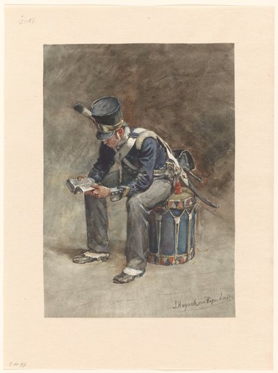 Siedząca piechota czytająca tambour autorstwa Jan Hoynck van Papendrecht