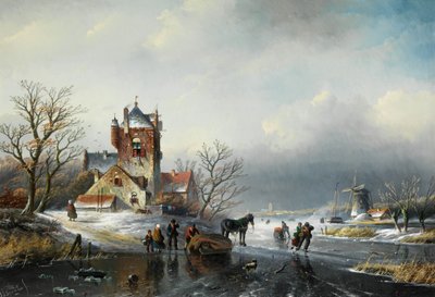 Jan Jacob Spohler Zimowy krajobraz z wiatrakiem i łyżwiarzami autorstwa Jan Jacob Spohler
