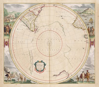1657 mapa Polus Antarcticus autorstwa Jan Janssonius