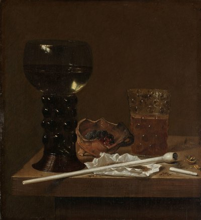 Martwa natura z Roemerem, szklanką do piwa i fajką autorstwa Jan Jansz. van de Velde (III)