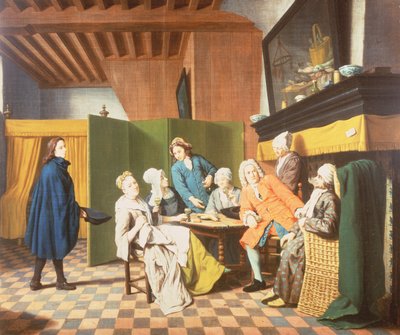 Wizyty u lekarza - Przysłowie holenderskie: Lekarz bada ogólny stan zdrowia pacjenta (jeden z czterech zestawów) autorstwa Jan Josef the Elder Horemans