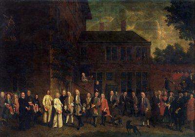 Członkowie gildii szermierzy witają opata Sint-Michiels autorstwa Jan Josef the Younger Horemans