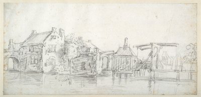 Kanał wraz z budynkami, w tym bramką i mostem, ok. 1650 (czarna kreda na białym papierze) autorstwa Jan Josefsz. van (circle of) Goyen