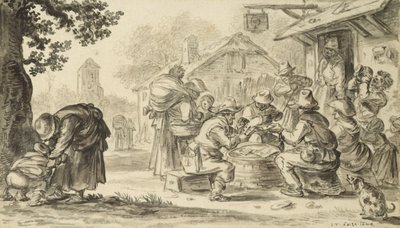 Farmers Card Game przed karczmą, 1624 (ołówek, długopis, atrament i pędzel na papierze) autorstwa Jan Josephsz van Goyen