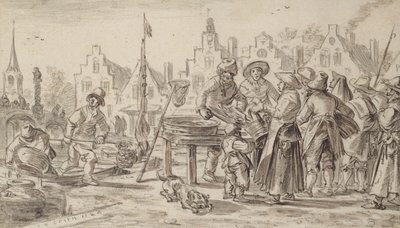 Targ rybny, 1624 (pióro, pędzel i brązowy tusz na papierze) autorstwa Jan Josephsz van Goyen