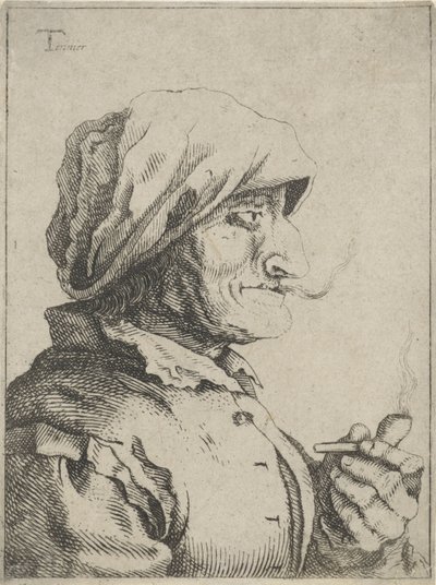 Stara kobieta pali fajkę autorstwa Jan Lauwryn Krafft (I) (possibly)