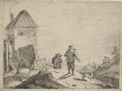 Dwóch rolników z psem na wiejskiej drodze autorstwa Jan Lauwryn Krafft (I) (possibly)