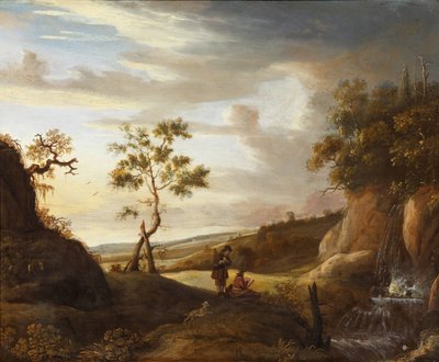 Pejzaż z artystą malującym wodospad, lata 40. XVII w. autorstwa Jan Lievens