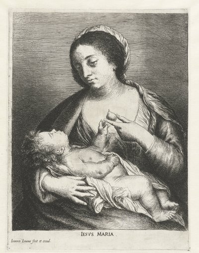 Maryja z Dzieciątkiem i gruszką Iesvs Maria (tytuł na obiekcie) autorstwa Jan Lievens