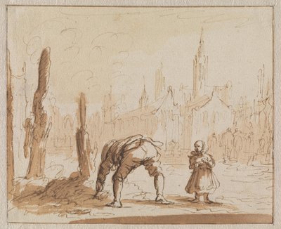 Adriaen Wens szuka w popiele śruby do ust, którą założono jego matce w Antwerpii w 1573 roku autorstwa Jan Luyken