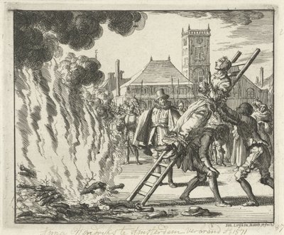 Anneken Hendriks, związana na drabinie, spalona w Amsterdamie, 1571, 1685 autorstwa Jan Luyken