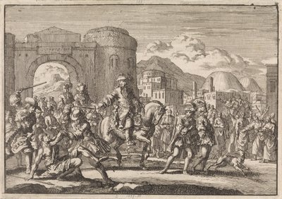Francuski poseł do sułtana wjeżdża konno do Jerozolimy, 1674 autorstwa Jan Luyken