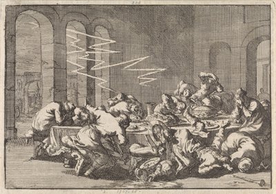 W polskiej wsi Perzyn 23 osoby giną od pioruna podczas chrztu, 1676 r. autorstwa Jan Luyken