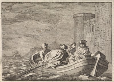 Król Jakub II ucieka nocą łodzią wiosłową, 1688 autorstwa Jan Luyken