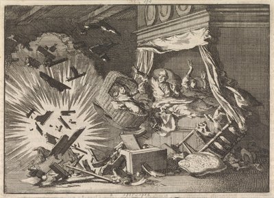 Wybuch bomby w domu przy Ebbingestraat w Groningen, 1672 autorstwa Jan Luyken