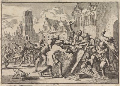 Zamieszki w Dordrecht, w których obraz Cornelisa de Witta zostaje zniszczony przez lud, 1672 autorstwa Jan Luyken