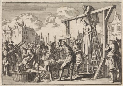 W Londynie jezuita William Ireland zostaje powieszony, a John Grove zakwaterowany za zamierzone królobójstwo, 1679 autorstwa Jan Luyken