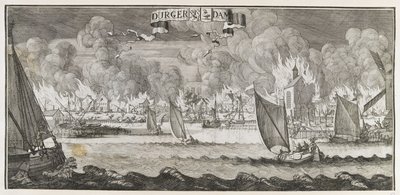 Widok wsi Durgerdam pod Amsterdamem podczas pożaru w 1687 r. (rycina) autorstwa Jan Luyken