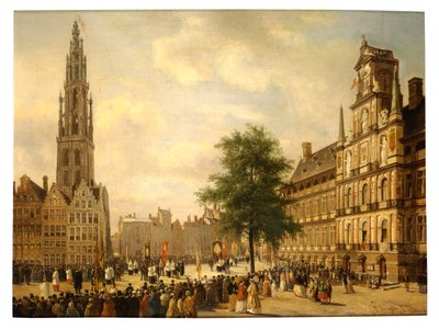 Procesja na Grand Place w Antwerpii autorstwa Jan M. Ruyten