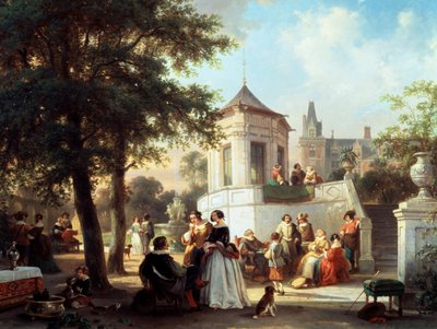 Przyjęcie w ogrodzie 1854. Peinture de Jan Michiel Ruyten (1813-1881 Belgian) Collection privee autorstwa Jan M. Ruyten