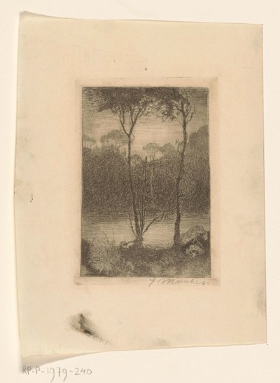 Dwa drzewa nad wodą Streamuj nocą (tytuł oryginalny) autorstwa Jan Mankes (signed by artist)