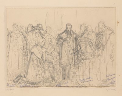 Błaganie Zygmunta Augusta o porzucenie Barbary, szkic koncepcyjny autorstwa Jan Matejko