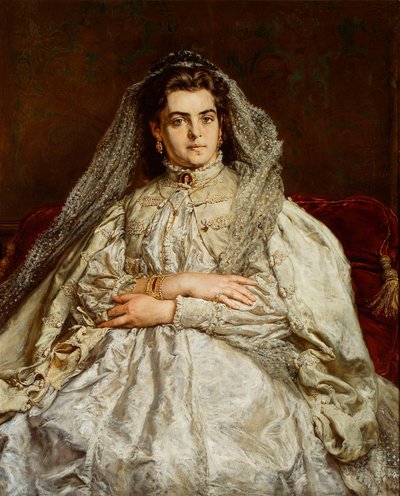 Portret żony artysty Teodory w stroju ślubnym autorstwa Jan Matejko