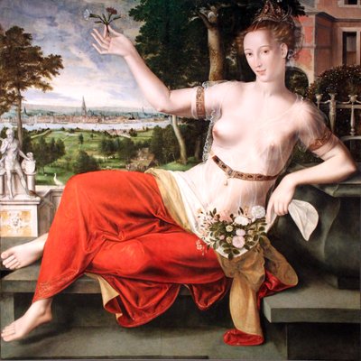 Niderlandzki: Flora z miastem Antwerpia Flora w tle autorstwa Jan Matsys