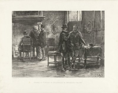 Spotkanie Orange z Egmondem w Willebroek, 1567 Oranje i Egmond w Willebroek w trawiastym miesiącu 1567 (tytuł na obiekcie) autorstwa Jan Mesker