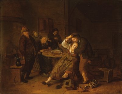 Wnętrze karczmy z biesiadą Gbur z dziewką (olej na panelu) autorstwa Jan Miense Molenaer