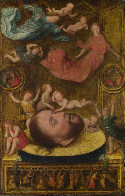 Głowa św. Jana Chrzciciela z aniołami żałobnymi i Putti, początek XVI wieku. autorstwa Jan Mostaert