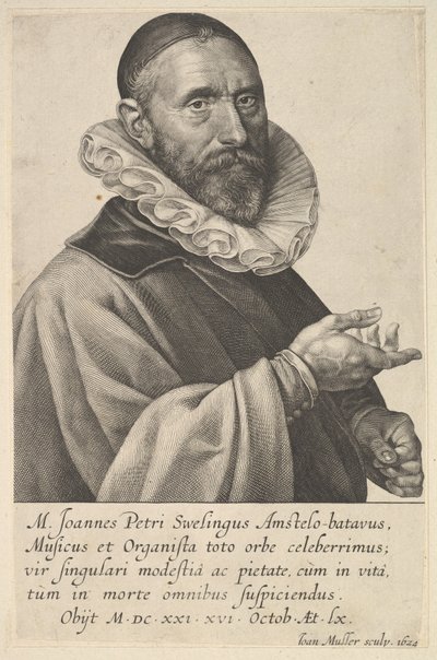 Portret Jana Pietersza Sweelincka, organisty i muzyka w Amsterdamie, 1624. autorstwa Jan Muller
