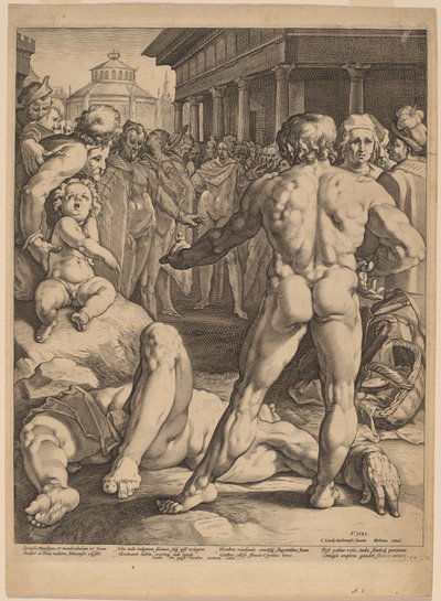 Walka między Ulissesem a Irusem autorstwa Jan Muller, after Cornelis Cornelisz van Haarlem