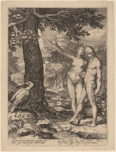 Adam i Ewa przed Drzewem Wiedzy autorstwa Jan Pietersz Saenredam after Abraham Bloemaert