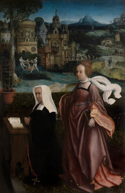 Fragment ofiarodawcy ze św. Mikołajem i żony dawcy ze św. Godeliwą, ok. 1515-21 (olej na desce) autorstwa Jan Provoost