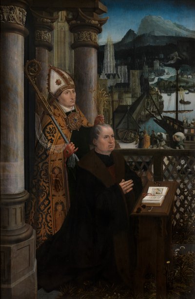 Fragment ofiarodawcy ze św. Mikołajem i żony dawcy ze św. Godeliwą, ok. 1515-21 (olej na desce) autorstwa Jan Provoost