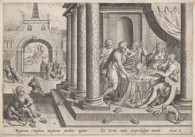 Plaga żab autorstwa Jan Sadeler I, after Maarten van Cleef