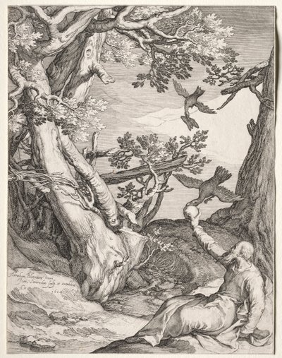 Eliasz na pustkowiu karmiony przez kruki, 1604. autorstwa Jan Saenredam