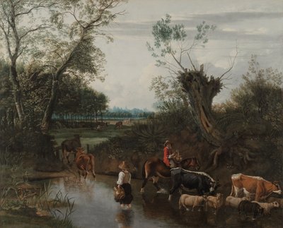 Chłopi przekraczający strumień, ok. 1670 (olej na płótnie) autorstwa Jan Siberechts