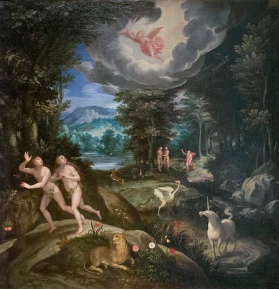 Wygnanie z ziemskiego raju, ok. 1586-89 (olej na płótnie) autorstwa Jan Soens